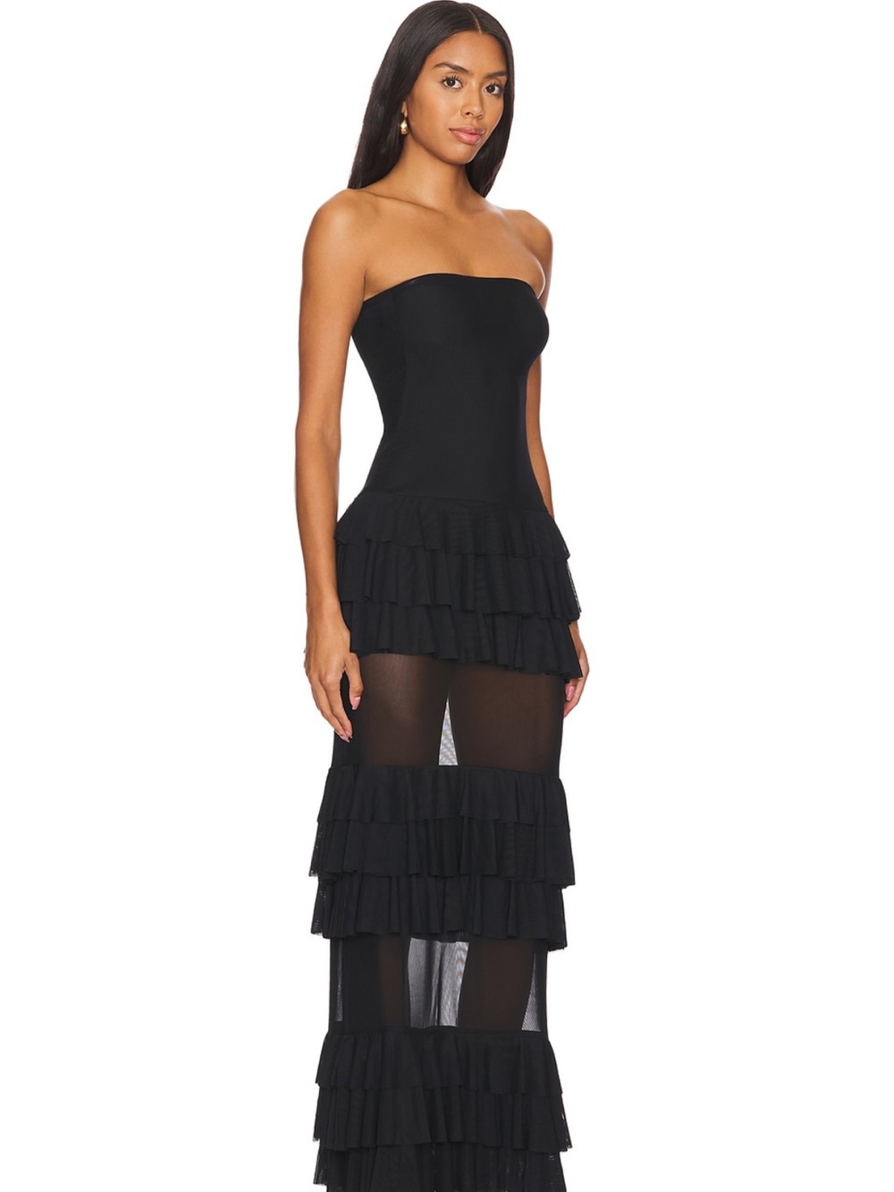 superdown Black Strapless Ruffle & Sheer Tiered Maxi Dress - Picture 4 of 6